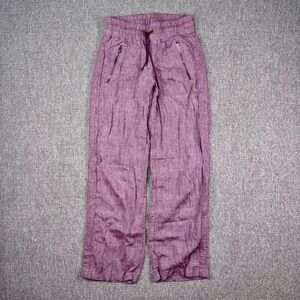 Athleta Linen Wide Leg Pants Purple Elastic Waist Drawstring Size 0